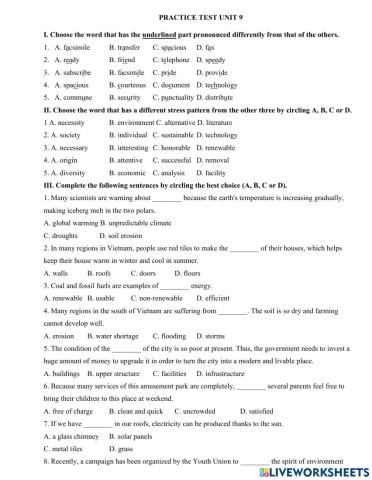 Practice test unit 9 grade 11