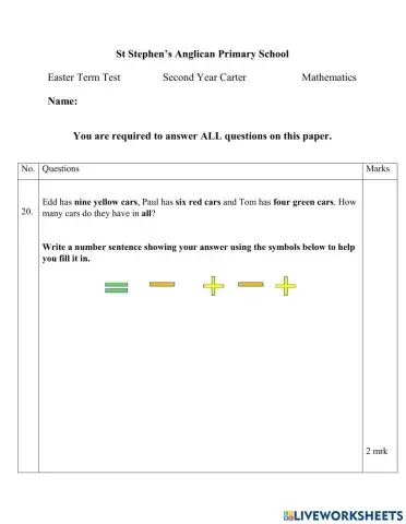 Mathematics Easter Term Test B