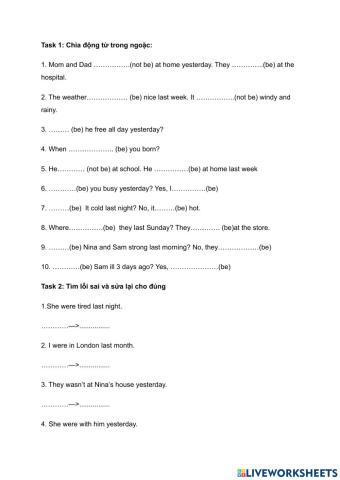 Past simple tense -tobe-