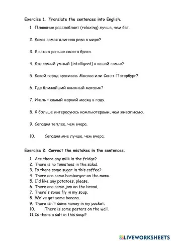 Grammar revision - Degrees of comparison, pronouns, mistakes correction