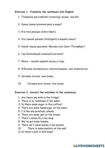 Grammar revision - Degrees of comparison, pronouns, mistakes correction