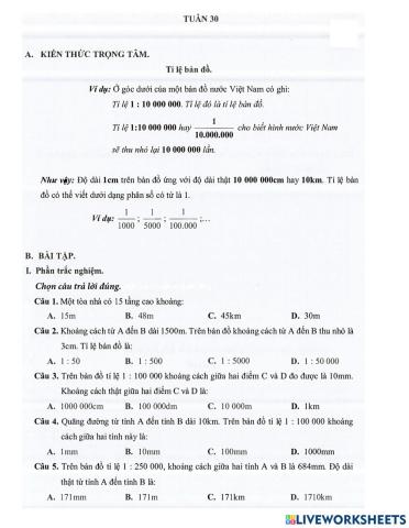 Toán 4 - Tuần 30 Bài tập