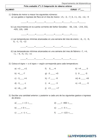 Comparación de números enteros