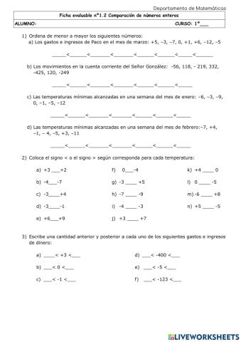 Comparación de números enteros