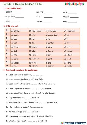 Grade 3 Lesson 15 16 review