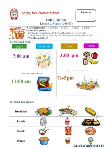 Unit 7 : Lesson 2: Meals