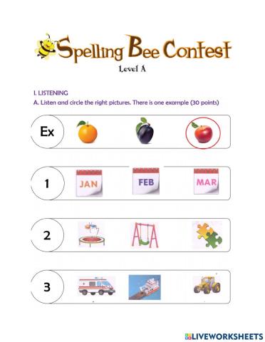 Worksheet no 3- Spelling Bee- level A