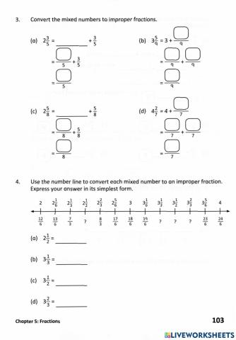 Convert mixed numbers to improper fractions