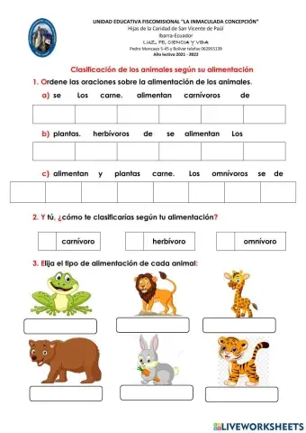 Clasificación de los animales por su alimentación