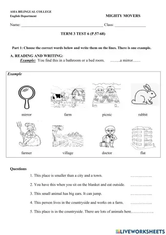 Term 3- mighty movers- test 6