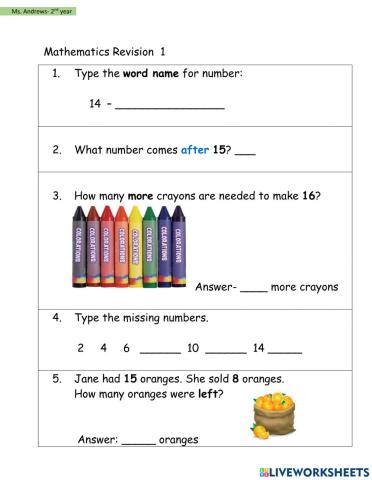 Mathematics Revision Worksheet 1