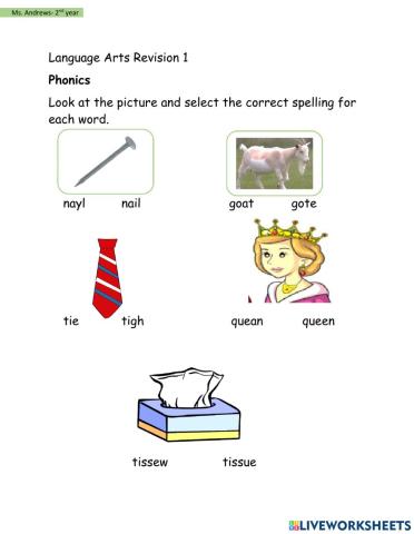 Language Arts Revision Worksheet 1