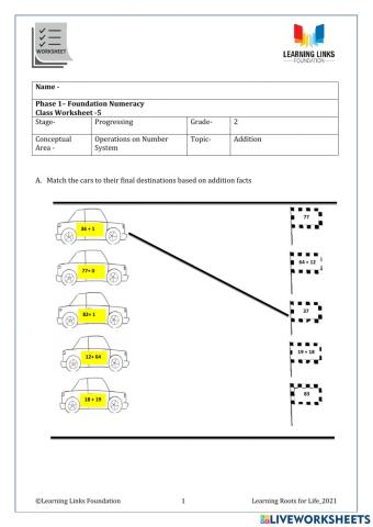 Phase 1– Foundation Numeracy Class Worksheet -5