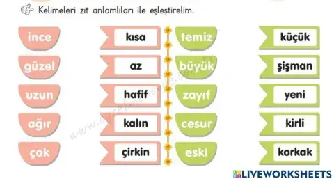 Zıt Anlamlı Kelimeleri  Eşleştirelim
