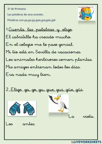 Palabras con ga,go,gu,gue,gui,güe, güi.