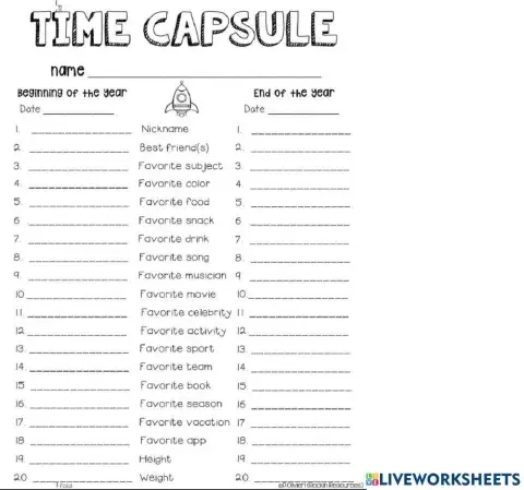 Beginning of year Time Capsule