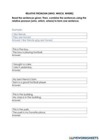 Relative Pronoun (who, which, where)