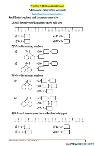 Adding and subtraction within 20