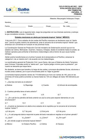 Evaluación mensual de Marzo Español