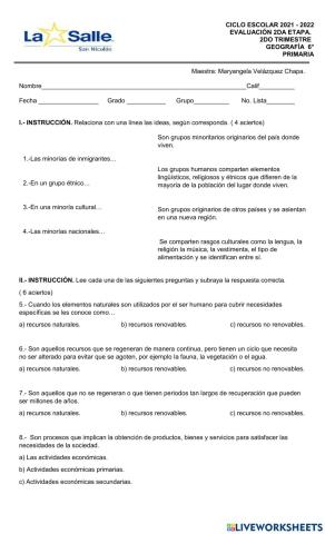 Evaluación Mensual Marzo Geografía