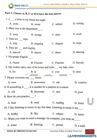 (CLC).Multiple choice. Practice test 8