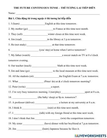 TA7 - Unit 10 - Future continuous tense