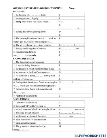 Grade 10-11- Global warming (review)