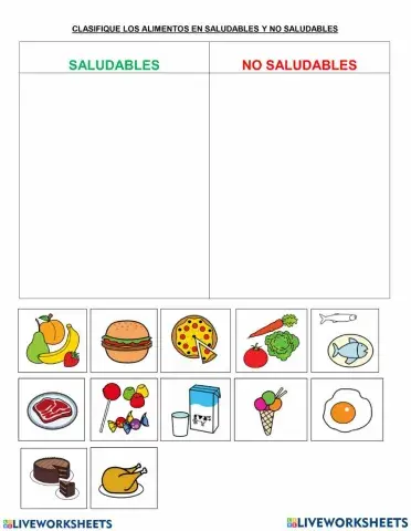 Clasifique los alimentos en saludables y no saludable