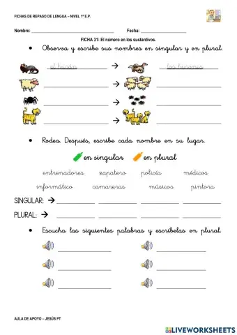 Ficha Lengua 31-1EP-El número de los sustantivos
