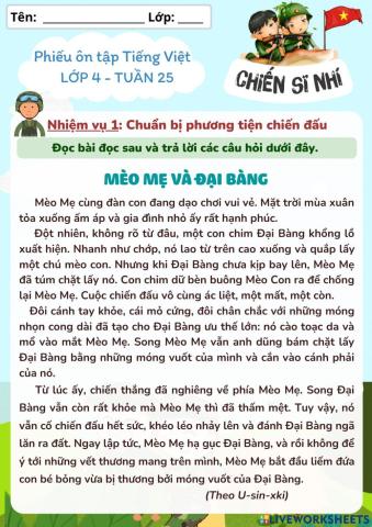 Phiếu ôn tập Tiếng Việt lớp 4 tuần 25