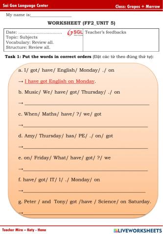 FF2 - Unit 5 (Marrow , Grapes)