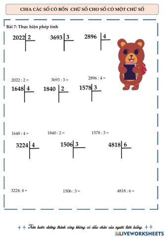 Chia số có 4 chữ số cho số có một chữ số