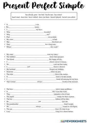 Present Perfect Simple Exercises