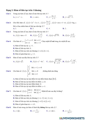 Dạng 2 Xét tính liên tục của hàm số trên 1 khoảng
