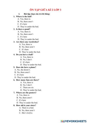 Luyện tập giữa kì 2 lớp 3