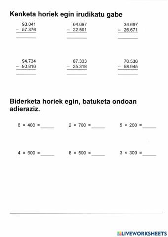 Batuketak, kenketak, biderketak eta ordularia