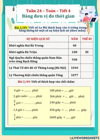 Tuần 24 - Toán 5 - Bảng đơn vị đo thời gian
