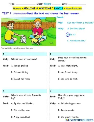 Movers - Reading & Writing - Part 2