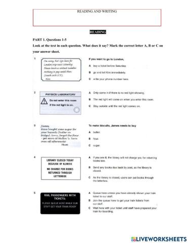 Reading and writing 1