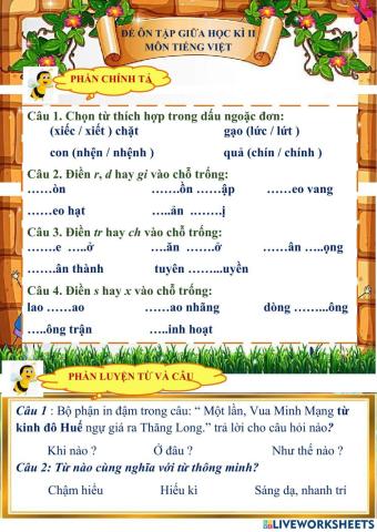 Đề 1 ôn tập tiếng việt 3 giữa học kì 2