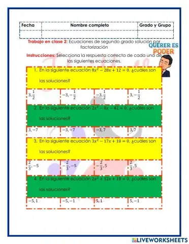 Ecuaciones de segundo grado solución por factorización