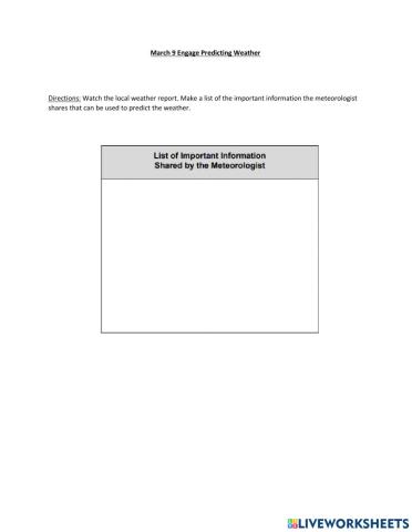 March 9 Engage Predicting Weather