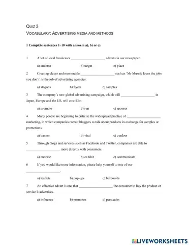 Quiz 3 Advertisement