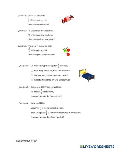 Fraction of quantities Word Problems