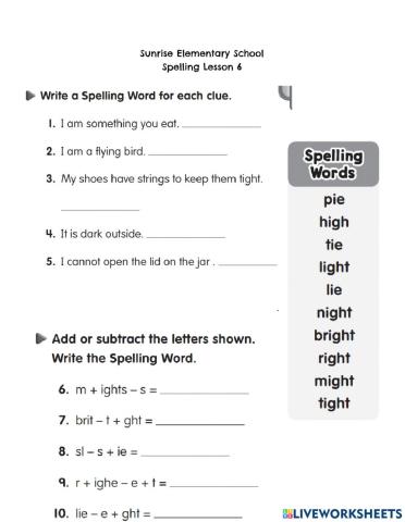 Spelling Lesson 6