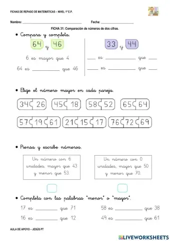 Ficha Matemáticas 31-1EP-Mayor y menor