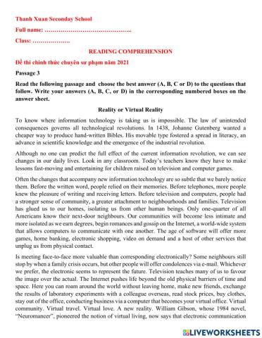 Reading comprehension advanced