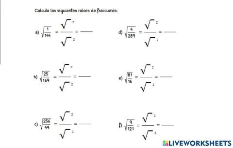 Raíces cuadradas de fracciones