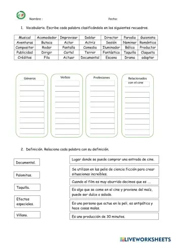 Vocabulario del cine