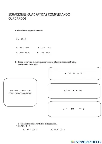 Ecuaciones cuadráticas completando cuadrados
